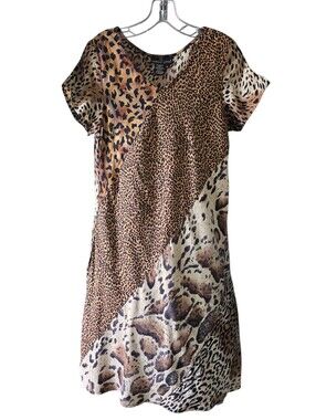 Carole Little Multi-Animal Print V-Neck Dress - Brown/Tan/Cream Size 6